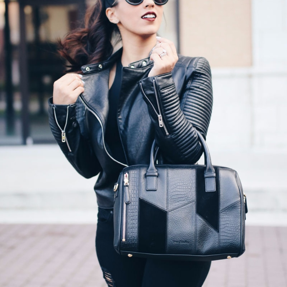 VERA BRADLEY BLACK LEATHER SATCHEL